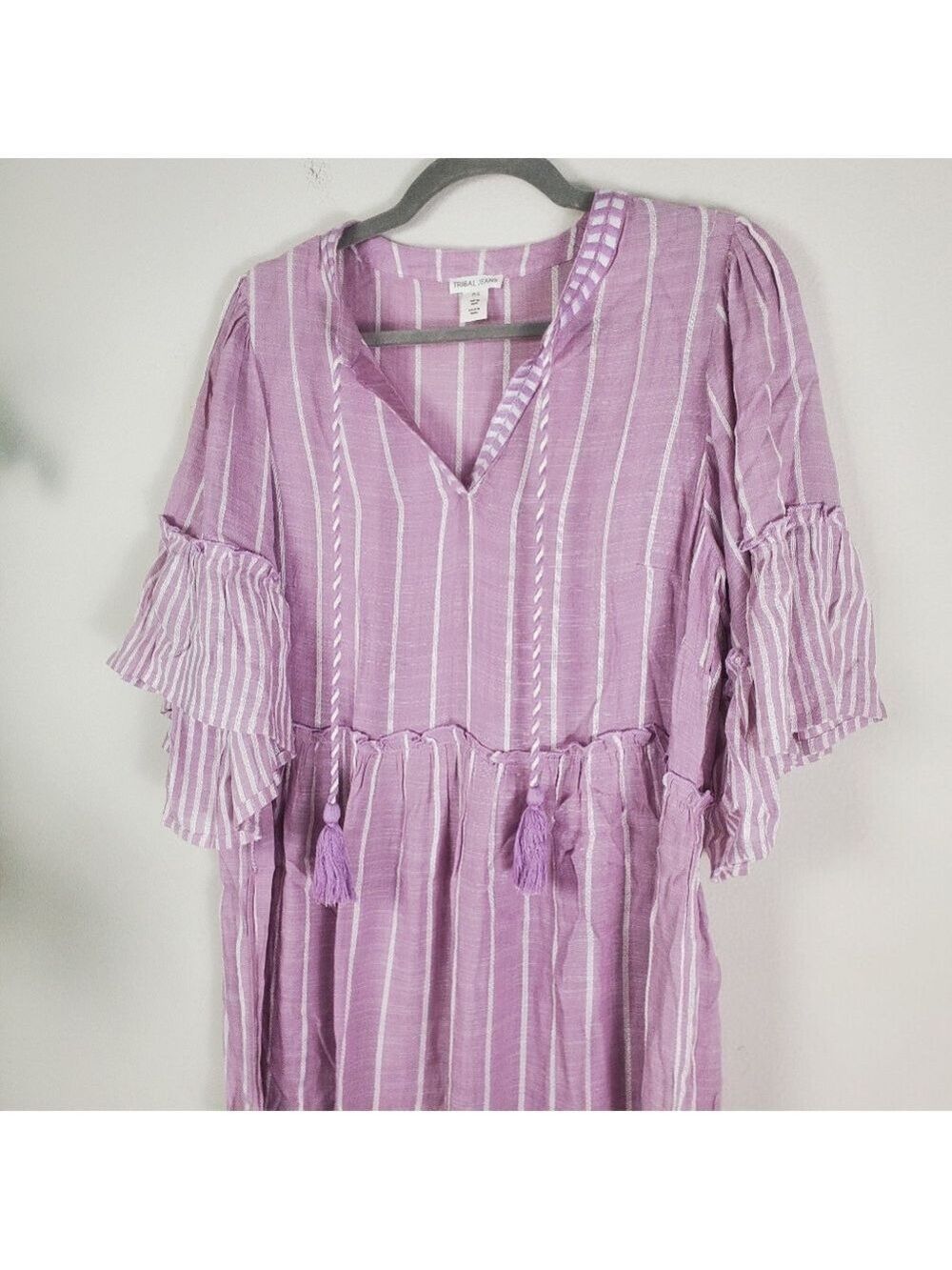 Tribal Jeans Dress Petite Small Women's Boho Ruffle Spring Pastel - Picture 3 of 11